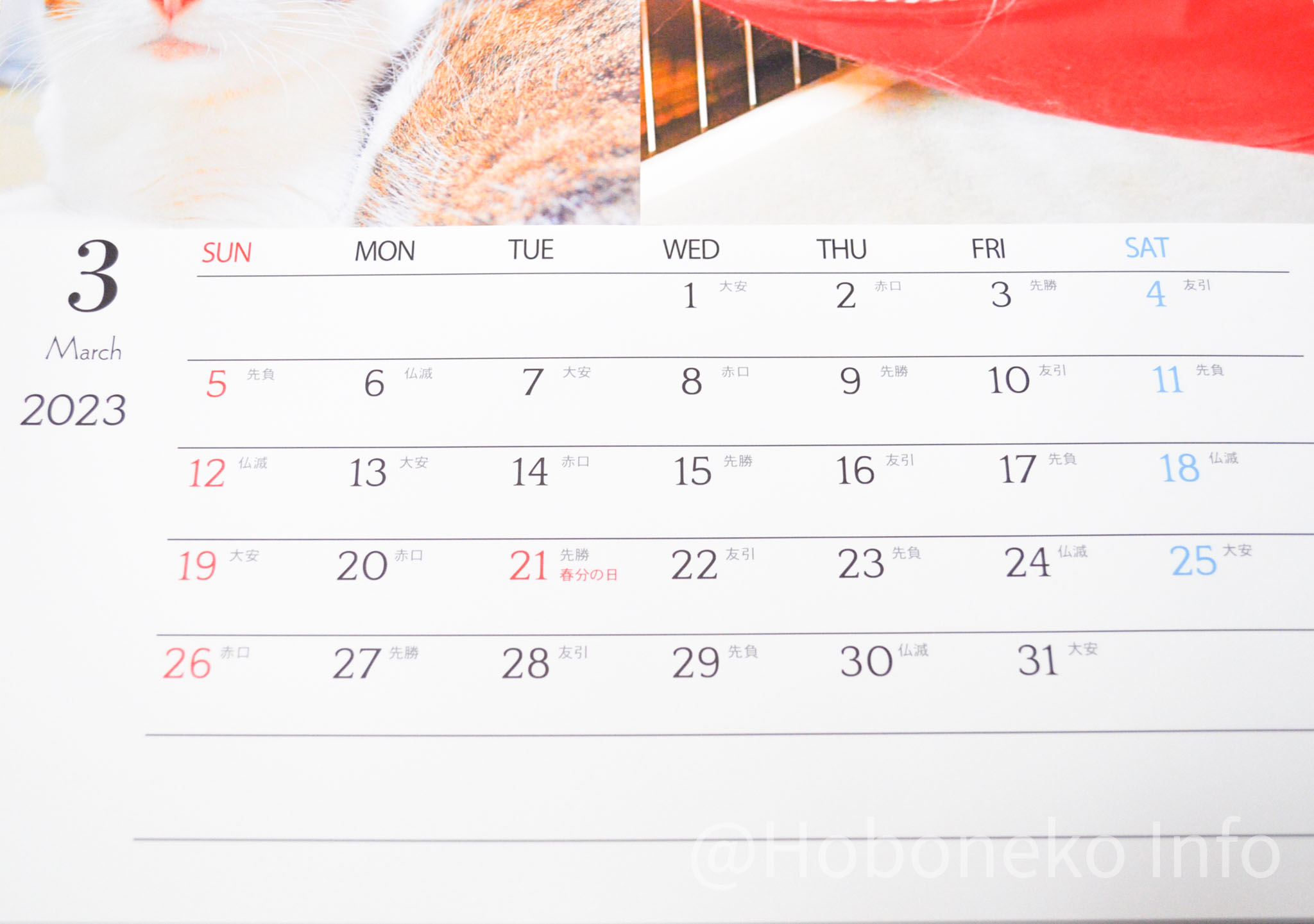 カレンダー研究所かべかけカレンダー（六曜入り）日付部分